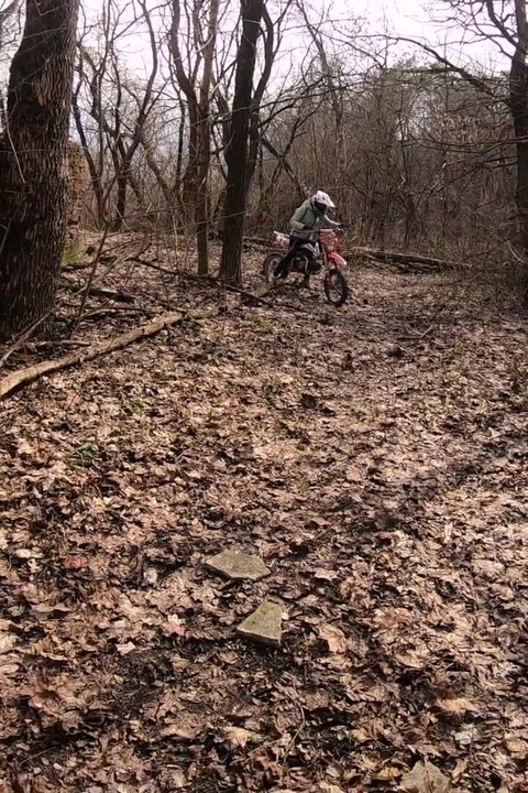Found an abandoned building in the forest and fucked a motorcycle slut there  Dirtbike sex rides
