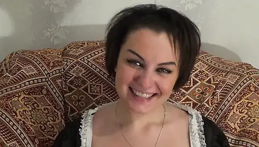 Your nasty submissive french maid sucking your cock and tacking your huge load on her face