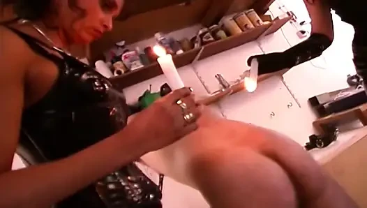 Lit Candle Stretching Mature Ass Wide Open