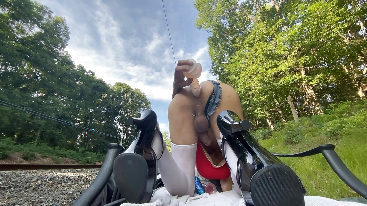 Outdoor sissy bimbo slut rough buttfuck
