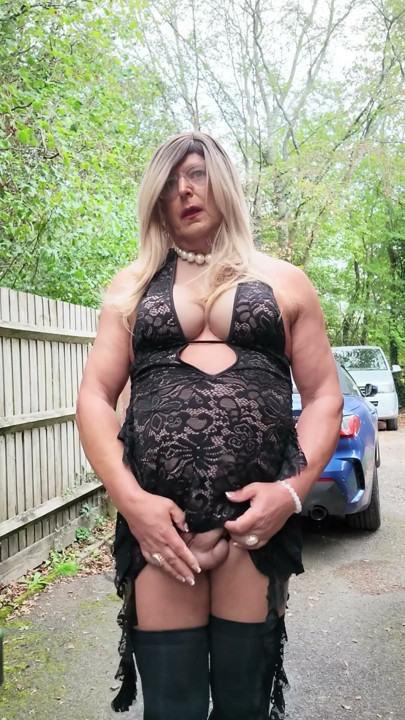 Sexy Crossdresser kellycd2022 in my sexy black lace dress and sexy high heel boots | Clip 2