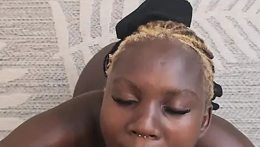 Big boobs ebony babe blowjob cum in mouth and cum swallow