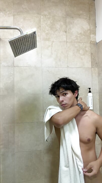 Flexing my muscles in the showers