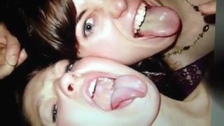 Две девушки в камшоте на лицо - сперма на экране