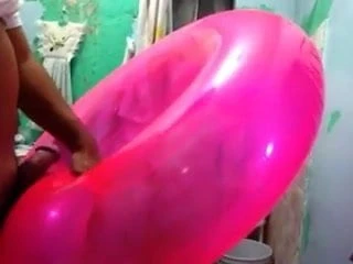 Fuck and cum on sexy pink inflatable swim ring