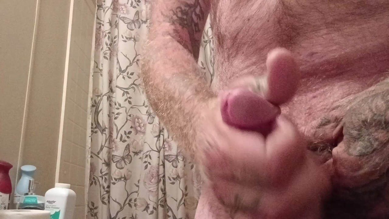 Daddy stroking his hard cock and releasing daddy creamy hot cum load