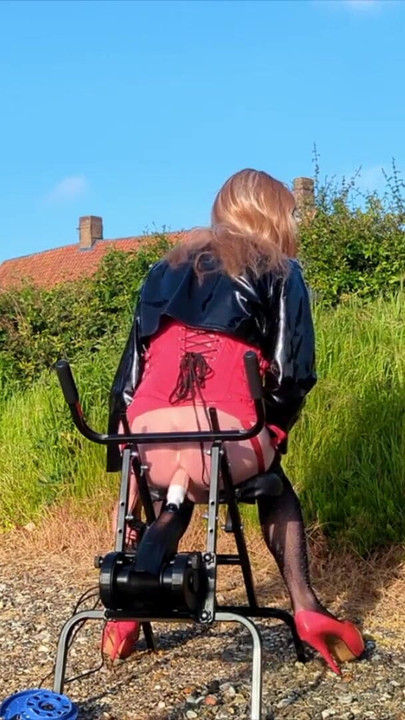 Jaw-dropping moment from "Gina Gets Ass Fucked by Machine Outdoors"
