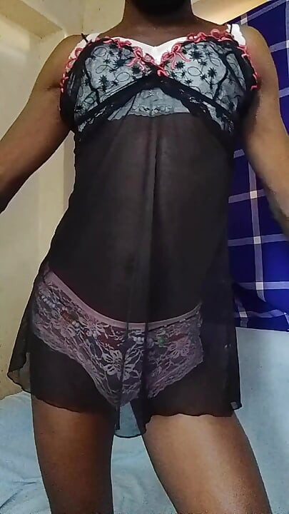 Pretty Sissy Jerks Dick and Grabs His Ass in Lingerie