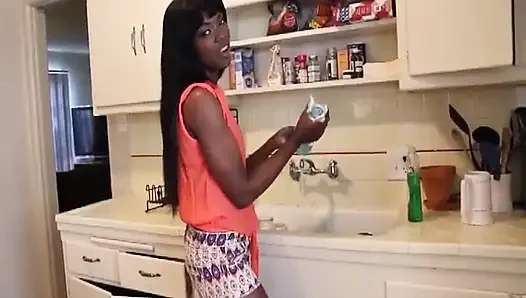 Sexy ebenholz ana foxx weißes schwanz-finish