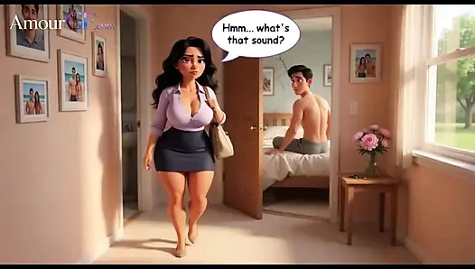 3D AI Mature Curvy Woman Catches Man Masturbating, Joins for Sex