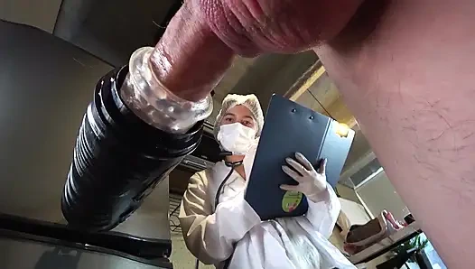 LATINA NURSE milks my CUM sample with Machine and his deepthroat