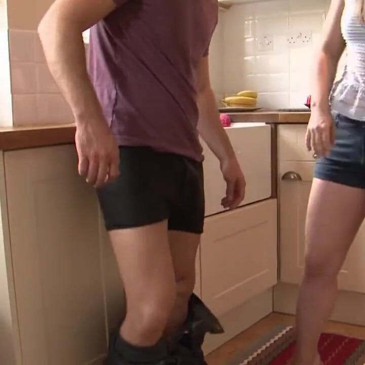 Horny stepmom fucks hard with his stepson in the kitchen
