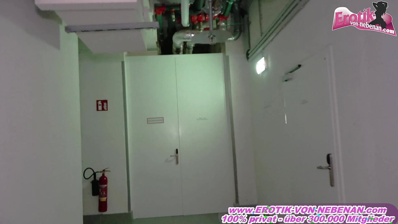 German neighbor with glasses does blowjob at stranger in the basement