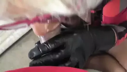 Very soft leather gloved blowjob GILF