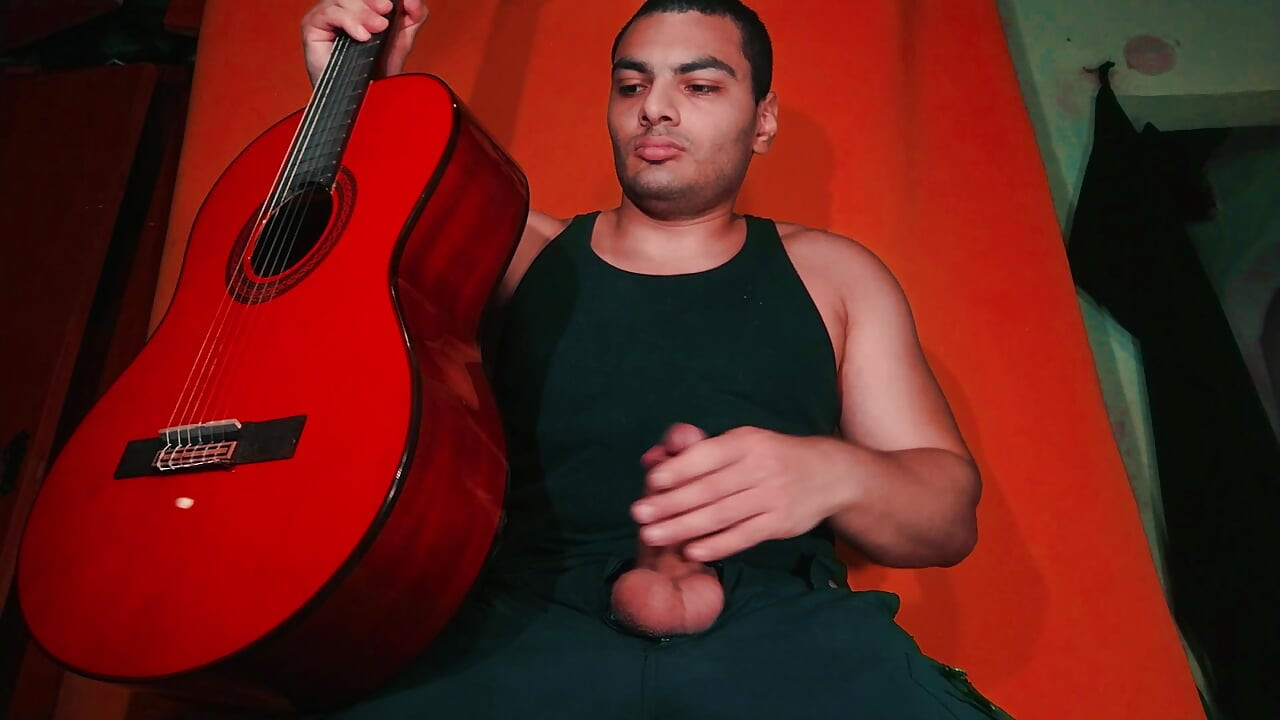 GuitarJob - Rubbing a Yamaha C-80 Guitar Axe in Spanish Style Chinese Over Big Penis of Sexy - Color Carrot Orange