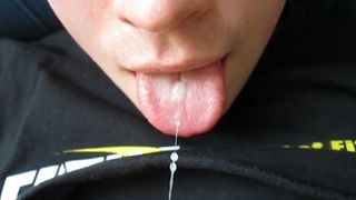 Hot cum dump on my tongue