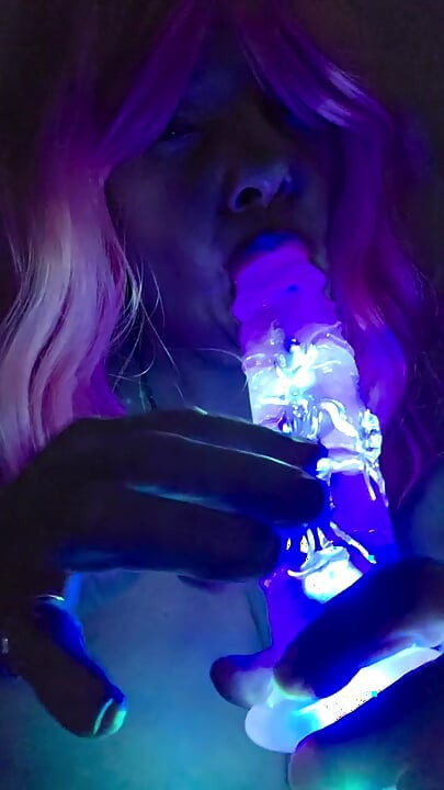 Sucking on my Lighted Dildo