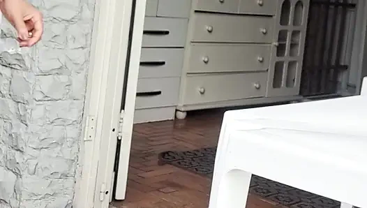 Me and Dai Belan, Almost Naked, Washing the Balcony of the Apartment and Neighbors Watching Us