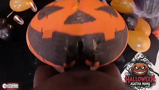 Agatha Mama on a BBC Fucking a Brazilian MILF's Halloween Jack O'lantern