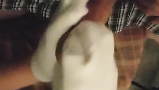 Seksi küçük beyaz ayak bileği çoraplı mastürbasyon çorap