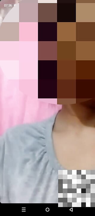 shows off her big natural breasts, in a video call