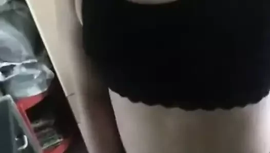Asian CD Stephy in black sports bra and panty