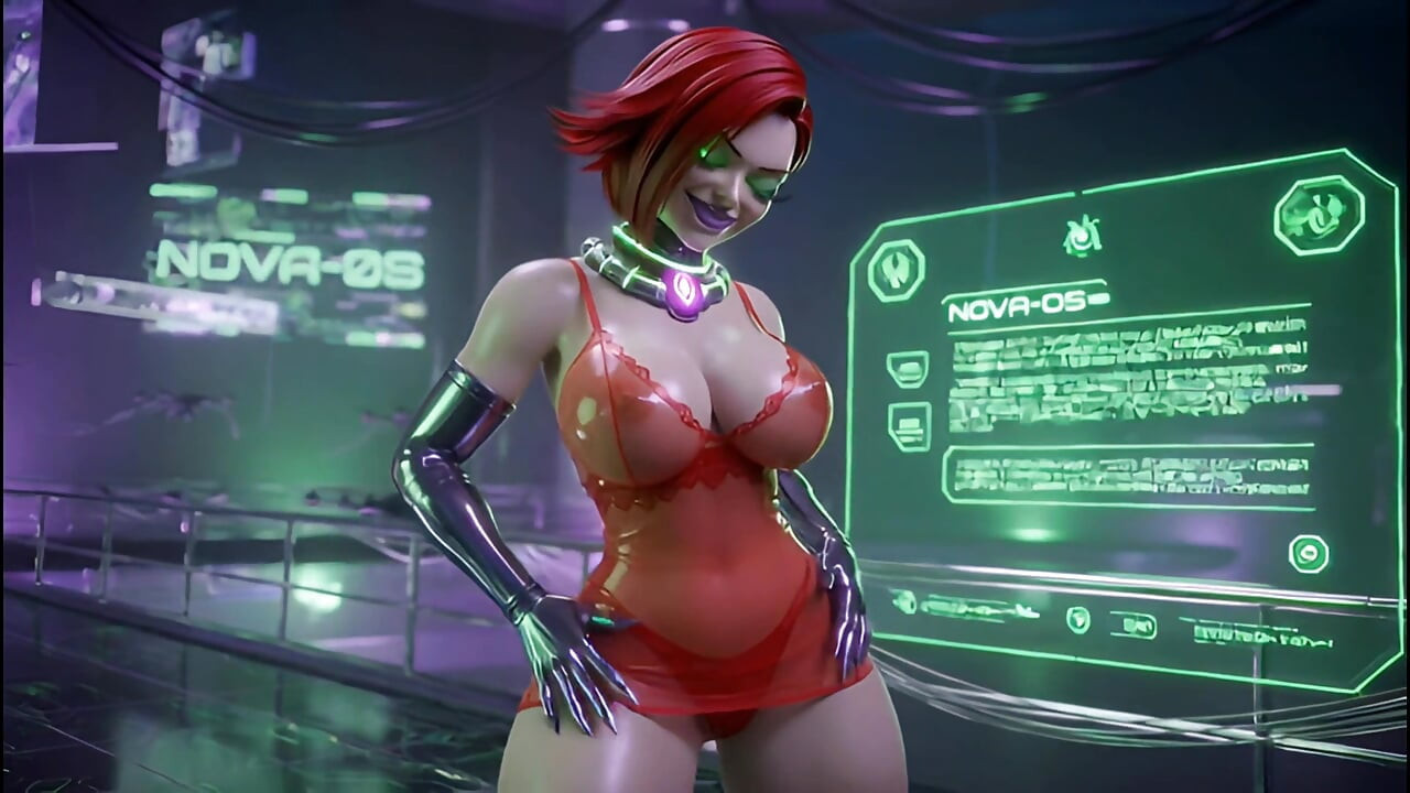 Cyber Catwalk - Nova in See-Through Red Lingerie & Futuristic Tease"