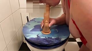 Slaaf berijdt dildo in het toilet