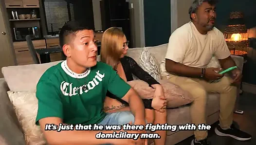 Busty woman has sex with her husband's best friend without him noticing - Horny husband!!