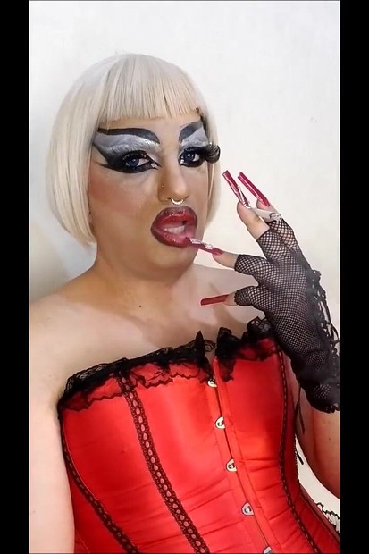 Smoking with Red Lipstick and Nail