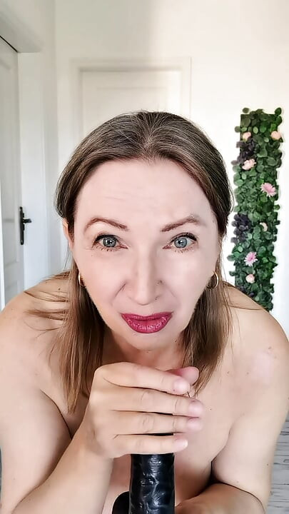 Horny granny play with BBC dildo, blowjob and titty fuck