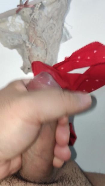 Cumming on GF's red panties 4