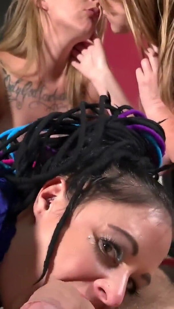 Thrilling moment from "3 girls are sharing the cock of Cheffie Shot"