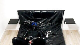 Latex puppy, blinded ,playing with toys, cuming&tasting