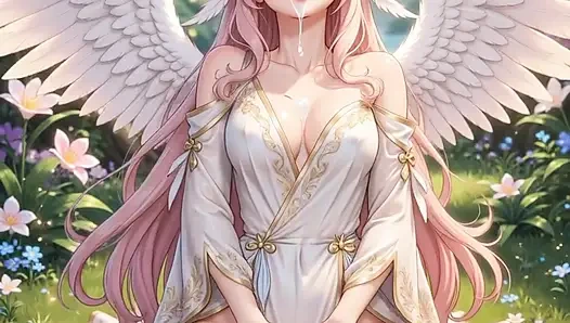 Hentai angel with big boobs masturbates