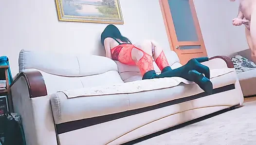 Seks dengan istri kurus dan merekam porno yang penuh gairah