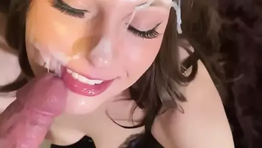 Cum on her face of beautiful girl