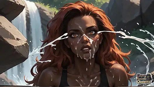 Rot heiß, Ebenholz XXX Porno mit dem Wasserfall der dunklen Königin, orale Verführung.