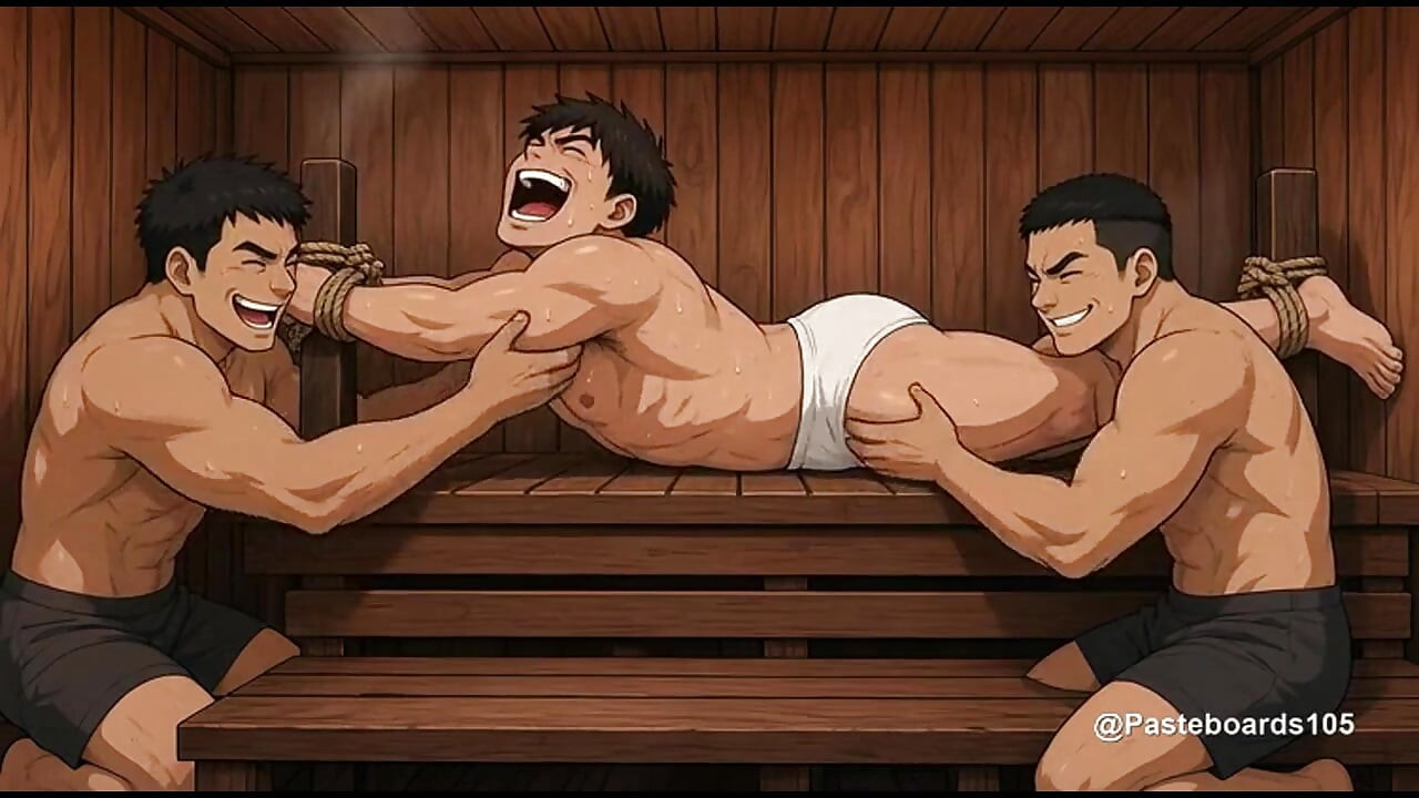 Sauna Bench Bound - Sweat-Slick Muscle Jock Tickled On Armpits And Abs (2D Anime Bara)