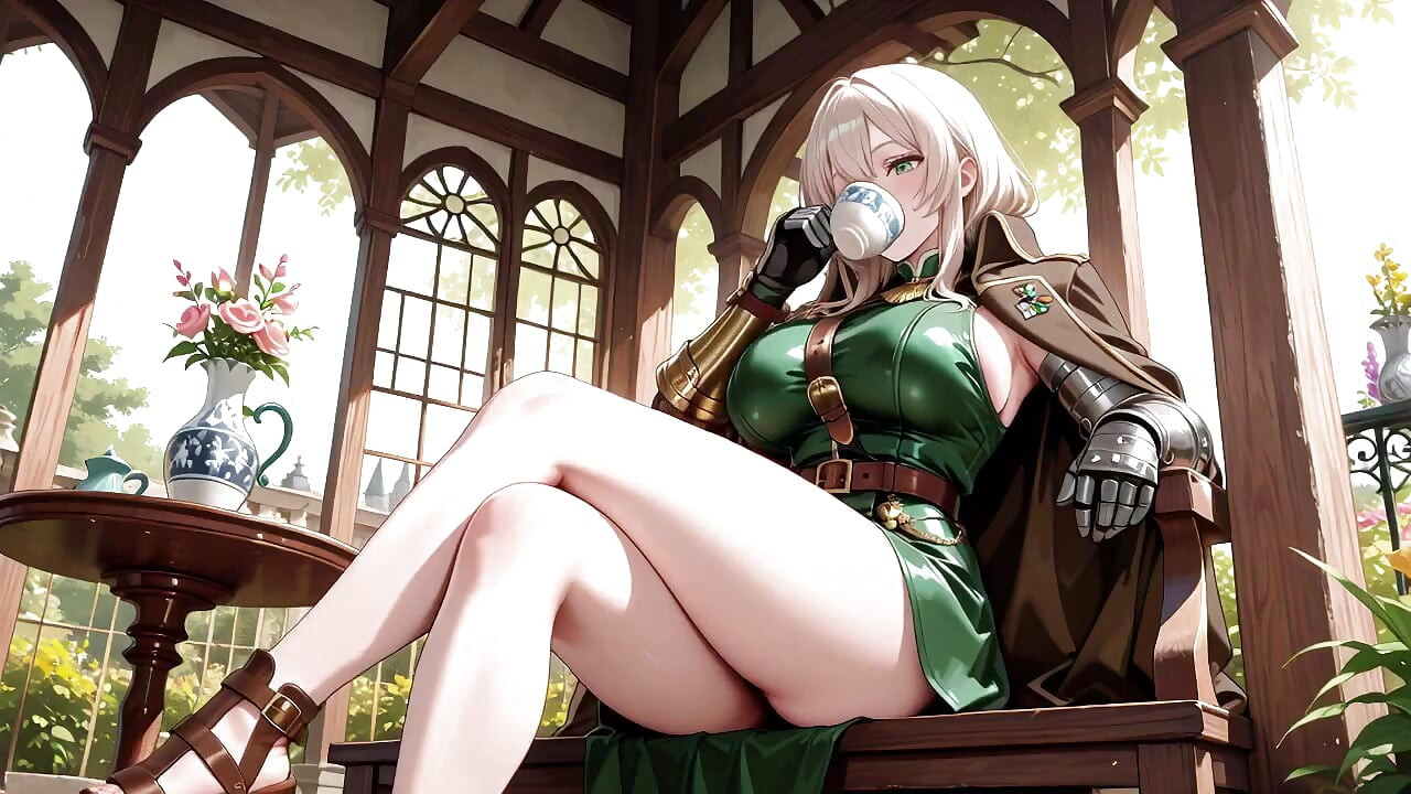 Siang ksatria rambut pirang! Green Uniform Golden Mechanical Arms, Lazily Merenung di Reruntuhan Batu Kuno.
