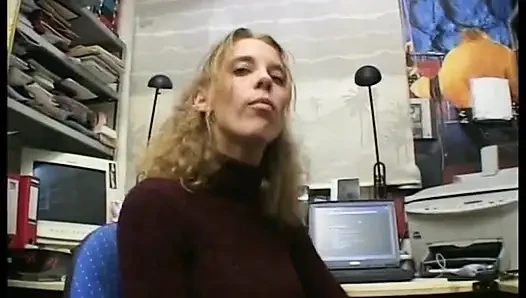 Curly haired blonde gets her hairy pussy fingered