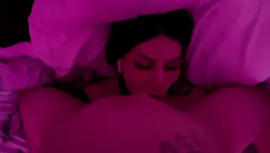 Real Couple Intimate Moment Under Red Lights