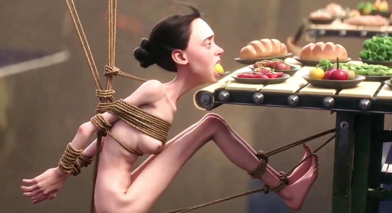 Skinny Girl in Rope Bondage - Non-stop Feeding Session