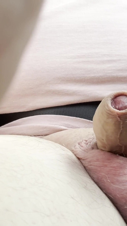 Powerful moment from "Straight guy loves to drive around wanking his uncut cock"