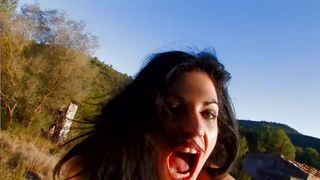 Sexy Brunette Takes Cum In Mouth Outdoors