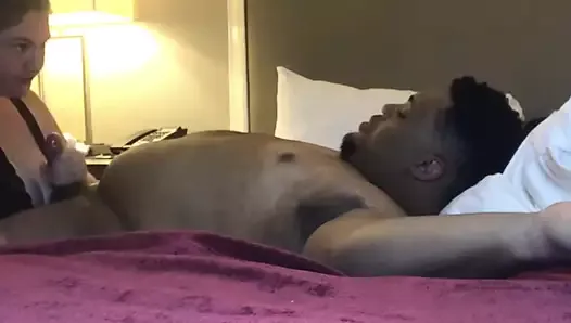 Sucking a her first black dick