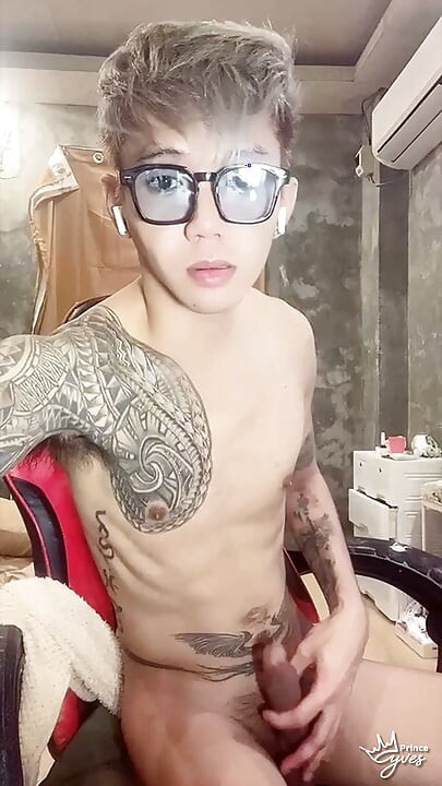 Cute Inked Boy Teasing, Masturbating, and Cumming for His Webcam Viewer