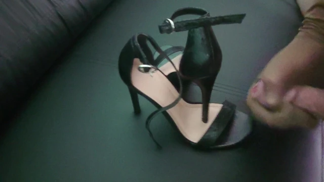 Cumshot on coworker sandal heels