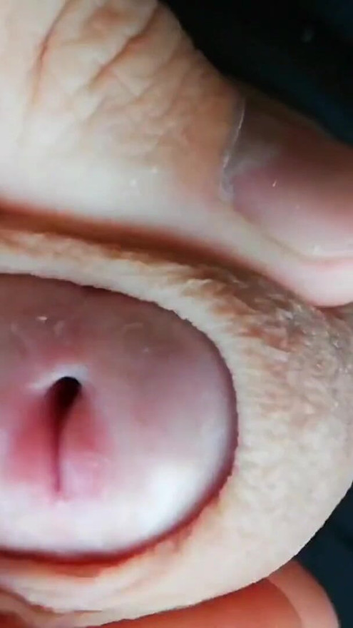 Close-up of my glans releasing the first drop of precum - SoloXman | Clip 1