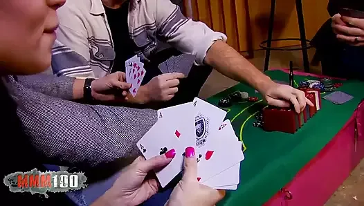 Perfect young brunette Aris Dark paying her poker with her pussy